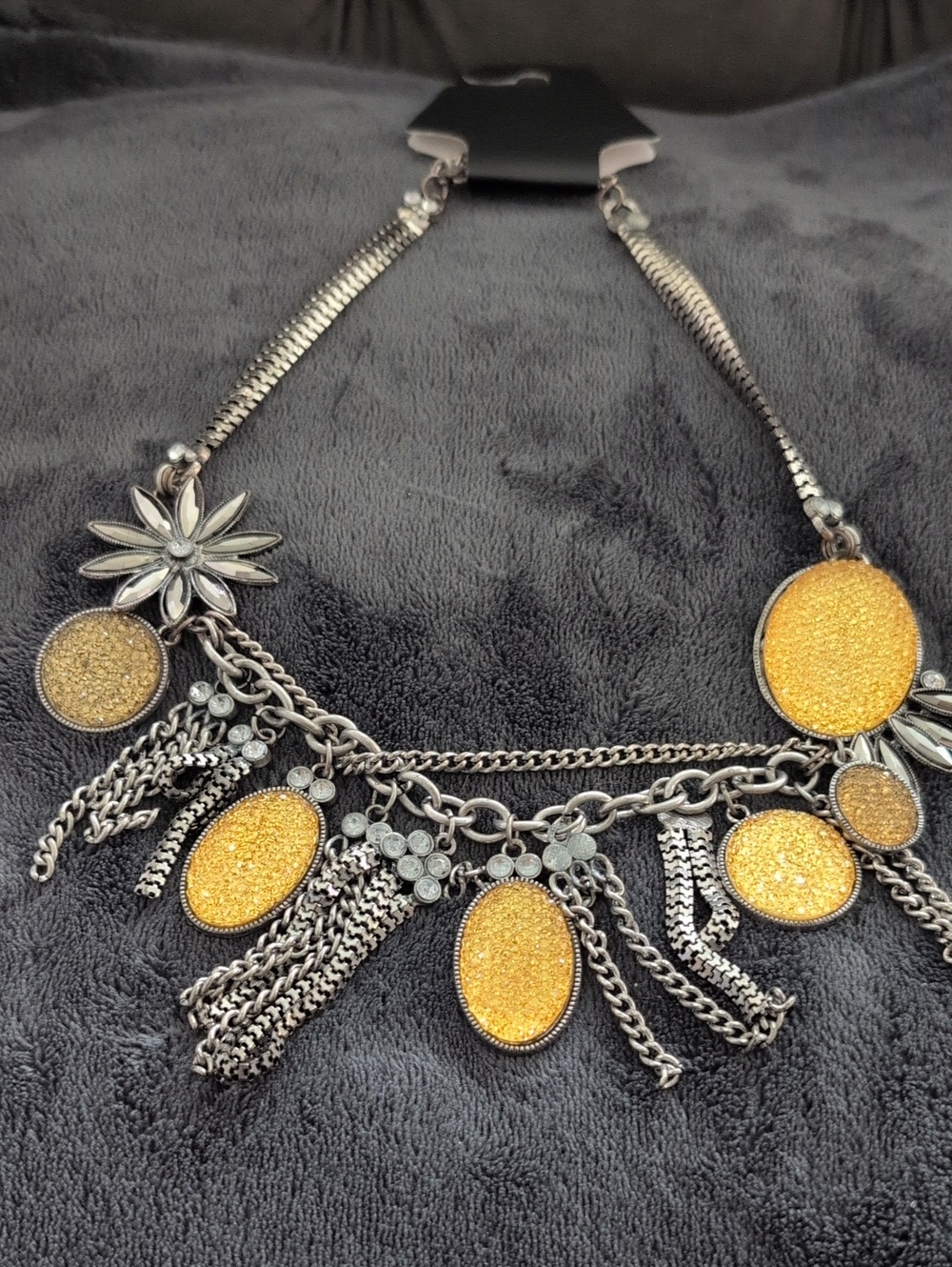 Silver Chain Statement Necklace with Gold Glitter Accents